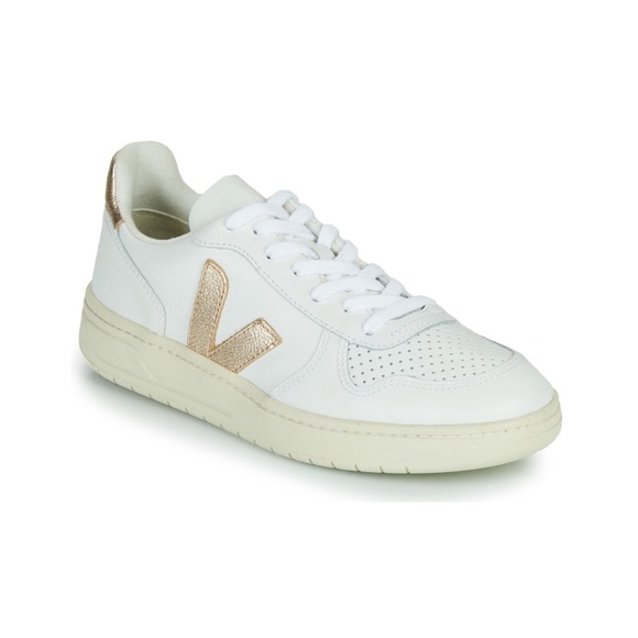 Veja V10 Women's White and Gold Sneakers - Size 7 (38)